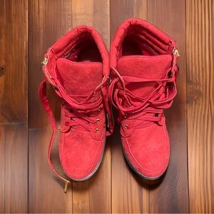 Red wedge heels size 7.5 gold zipper winter snow fall women teen girls tween